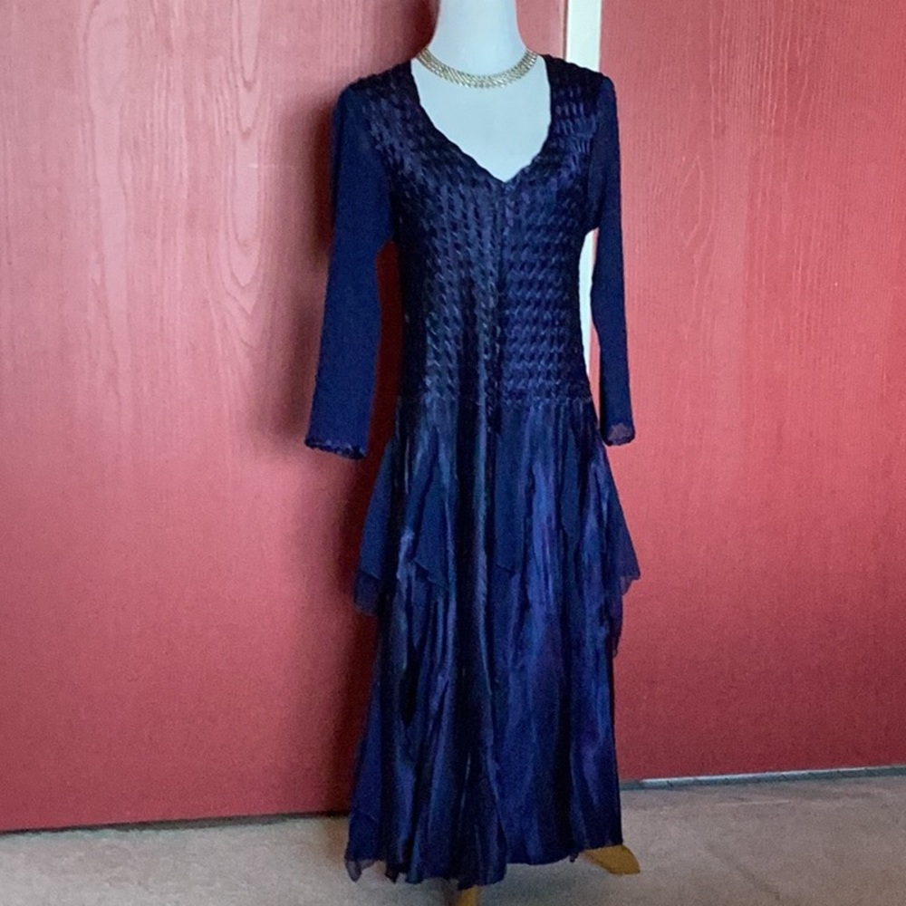 New! Elegant Blue designer Komarov Textured Dress